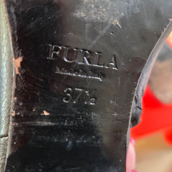 Furla Made In Italy Black Leather Ankle Boots Booties Size 37.5 - Picture 10 of 14